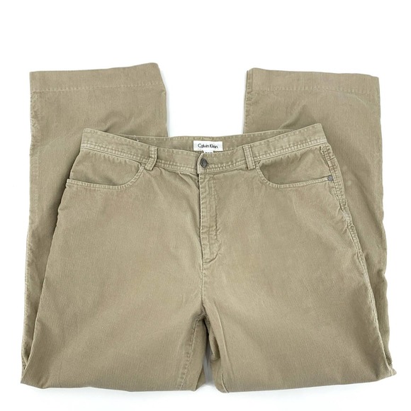 Calvin Klein Mens 36x30 Tan Corduroy Trouser Flat Front Straight Leg - Picture 4 of 9